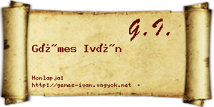 Gémes Iván névjegykártya